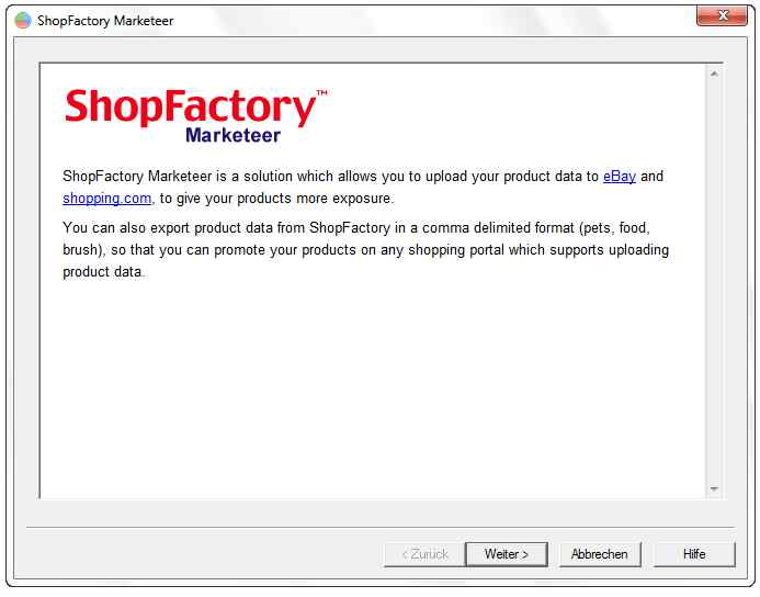 Benutzung ShopFactory Marketeer